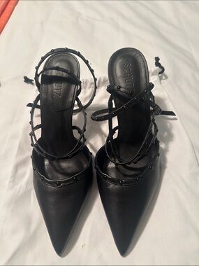 SCHUTZ Black Studded Pointed Toe Strappy Heels